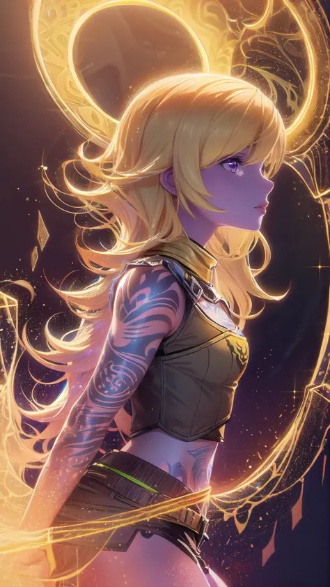 1girl, combining elements of yang xiao long from "rwby" and lilith from "borderlands", beautiful detailed eyes, beautiful detail...