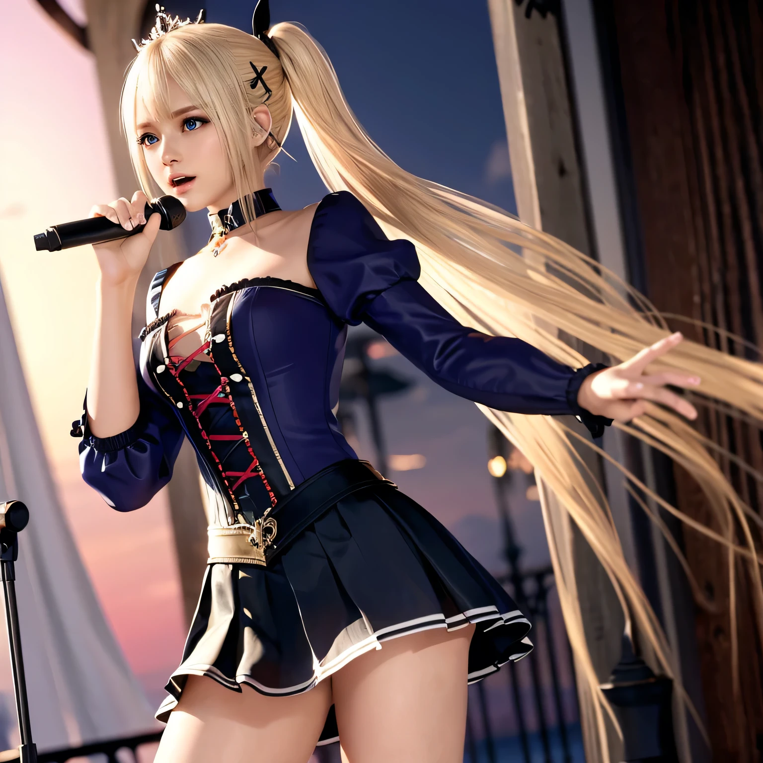 Marie rose, beautifull lady, perfect body, Gothic costum, short skirt, studio name zudoteki, vokal, singging, microphone