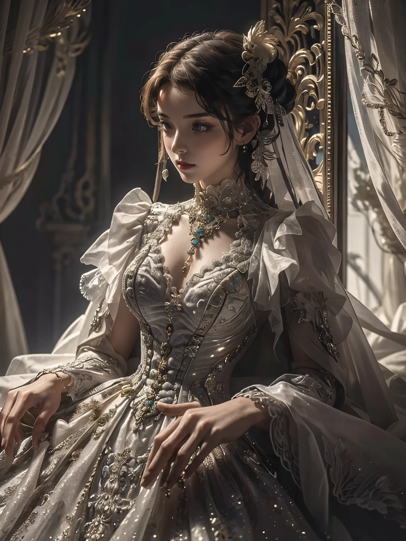 (masterpiece), (best quality), (perfect body), 1girl, stunning beauty, beautiful girl, Victorian Aesthetic Outfit, long dress, ancient