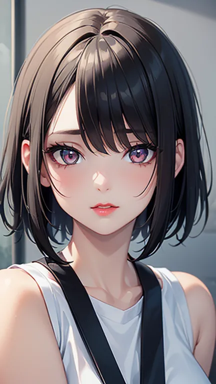 (the best quality at its best,8k,high resolution,masterpiece:1.2),digital art, one girl，detailed face，fine grain，black hair，shor...