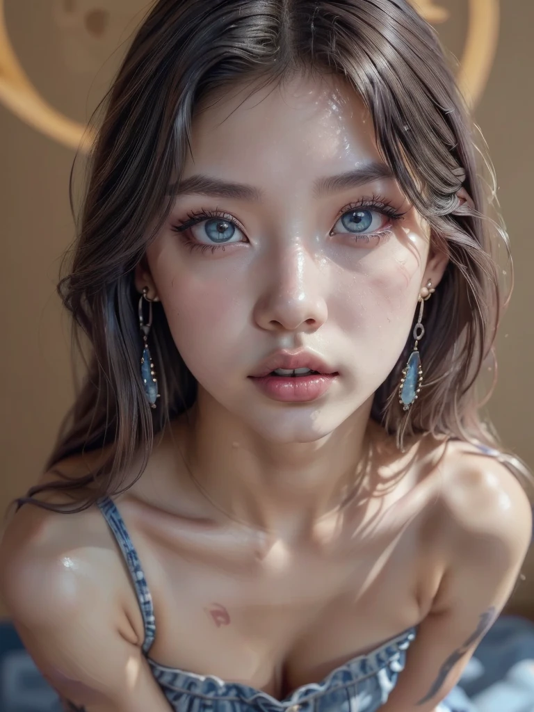 (UHigh resolution, retina, masterpiece, Accurate, Anatomically correct, Textured skin, Super Detail, Attention to detail, high quality, 最high quality, High resolution, 1080P, High resolution, 4K, 8k, 16k), (美しいAttention to detail目, Beautiful lip detail, Highly detailed eyes and face), Soft lighting, Physically Based Rendering, Vibrant colors,((((最high quality、masterpiece, 高精細CG8kイラスト, Graffiti art, Center Configuration, Highly detailed lights and shadows, wall, Highly detailed face and eyes,masterpiece, 最high quality, Alone, One girl, Glowing Skin, Earrings, Splendid, Whimsical details,  Fascinating, Bare shoulders,Goth Fashion, Shallow depth of field, Contrasting, Professional Model,Detailed eyes,Symmetrical eyes))), (Glowing Skin), (Urzan-6500:0.33)、Outdoor、(((Cowboy Shot,Full Body Shot,Glossy thighs)))