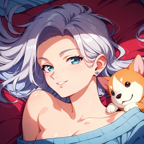 1 dog,nap,cool,beauty,silver hair,smile,score_9,score_8_up,score_7_up,