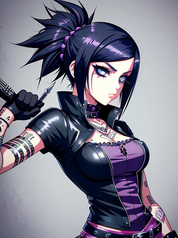 a cartoon drawing of a woman with a knife and gloves, punk girl, wearing a punk outfit, 1 anime goth girl, goth girl, dressed in punk clothing, aeon flux style, urban girl fanart, punk woman, 1 goth girl, mona lisa as a goth girl, anime style character, tall female emo art student