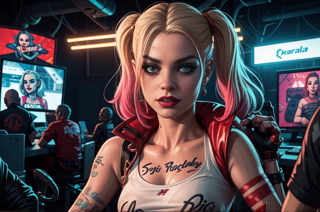 A detailed cyberpunk portrait of Harley Quinn, hyperrealistic, sharp focus, trending art station, studio photography, complex details, extremely detailed, by Greg Rutkowski