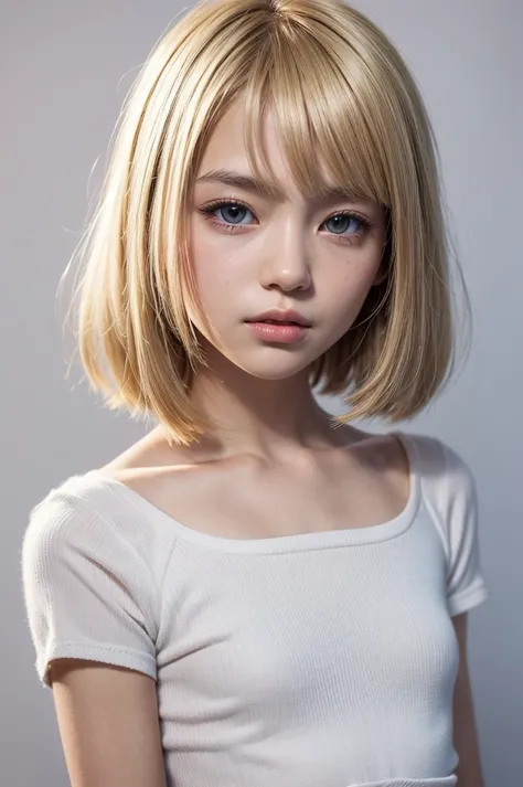 1 girl,beautiful, masterpiece, best quality, white background,kazuya takahashi, concept art, blonde, short hair