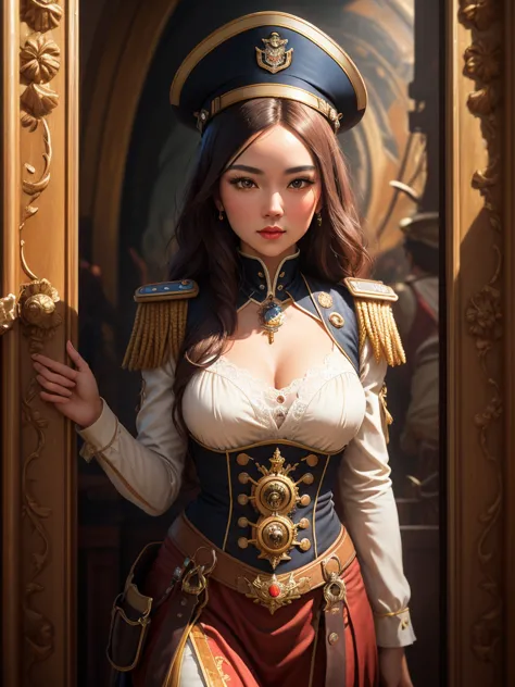 she is admiral from naval army, century xix, ((best quality)), ((masterpiece)), (highly detailed:1.3), depth-of-field, multi-lay...