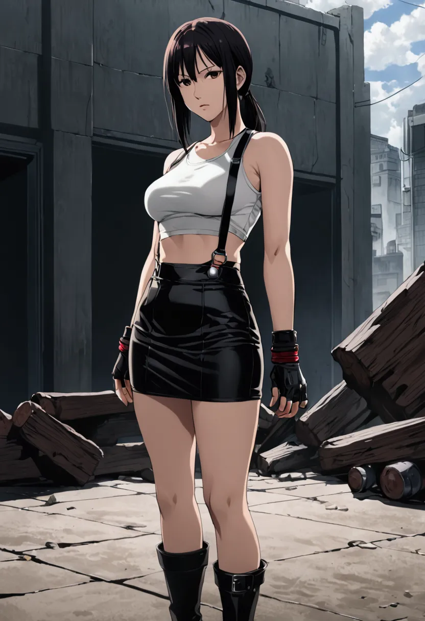 makima from chainsaw man, (masterpiece, best quality:1.2), 1girl, solo, full body, tifa lockhart, final fantasy, white crop top,...