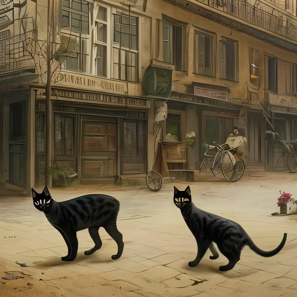 Backstreets of the city、Two black cats