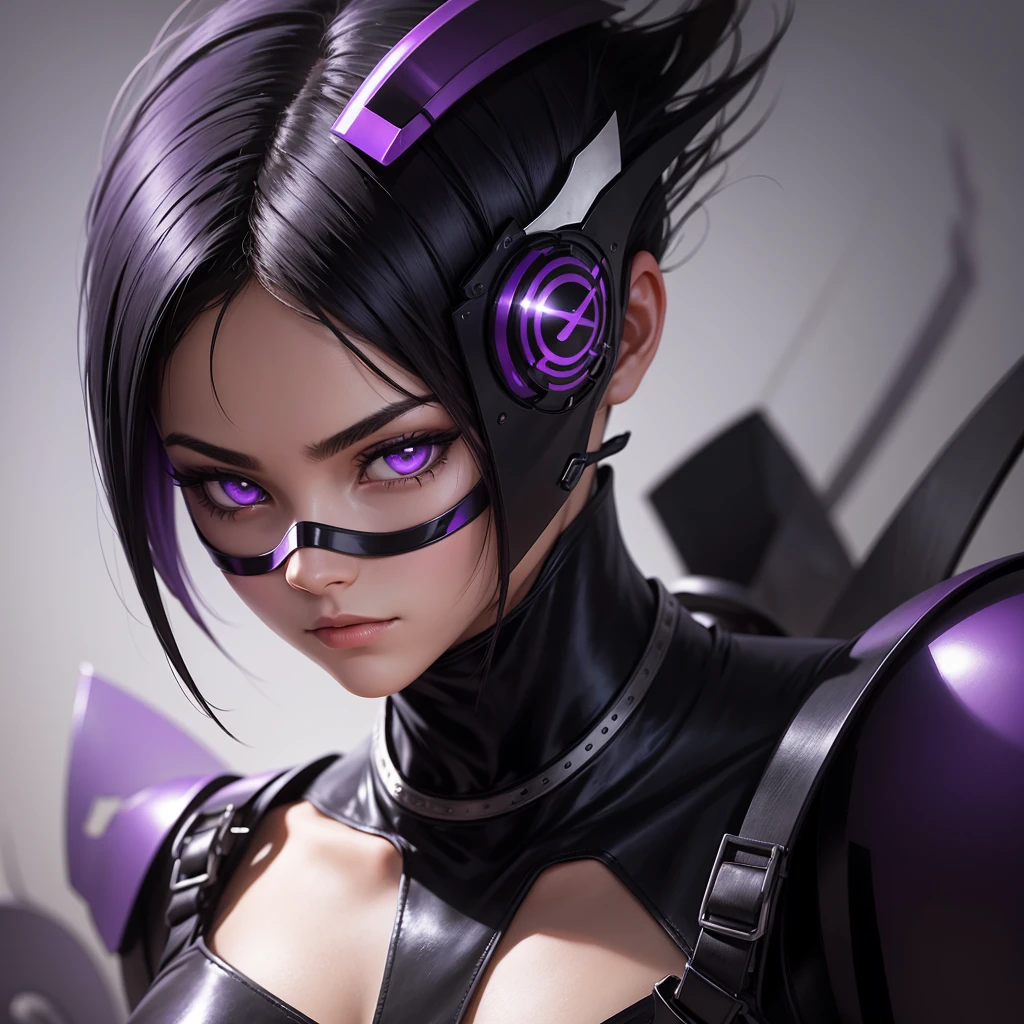 Alone, High resolution, looking at the viewer, short hair, simple background, black hair, purple eyes, shine, Mask, movement lines, minimalism, best quality