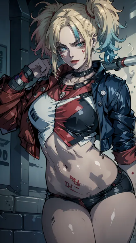 harley quinn from suicide squad, slim body, short hair, erotica, naked, sex, naked, gun in hand, at full height (body full 1.1.)...