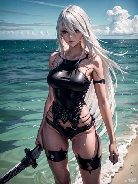 1 girl, a2, characters from nier:automata, yorha type a no. 2, (cool and beautiful face, extremely detailed eye and face, should...