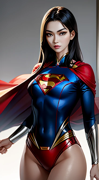 masterpiece，（Like the whole body:1.1），Slender women，Beautiful and attractive Chinese woman face，Superman&#39;s Uniform，White Stockings，High heel leather shoes， 1 Female，Narrow waist，Long legs，naked，Raised to be sexy，Big Chest，nakedの胸，下半身naked，