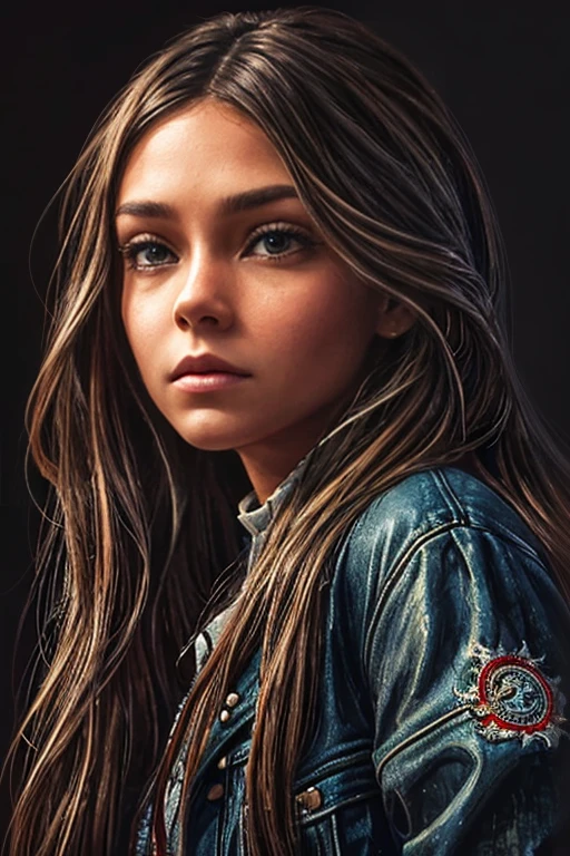 a painting of a woman with long hair and a jacket, madison beer girl portrait, realistic cute girl painting, realistic digital drawing, realistic art style, detailed beautiful portrait, realistic digital painting, realistic digital illustration, detailed color portrait, beautiful drawing style, realistic digital art, stunning digital painting, photorealistic art style, gorgeous digital painting, great digital art with details