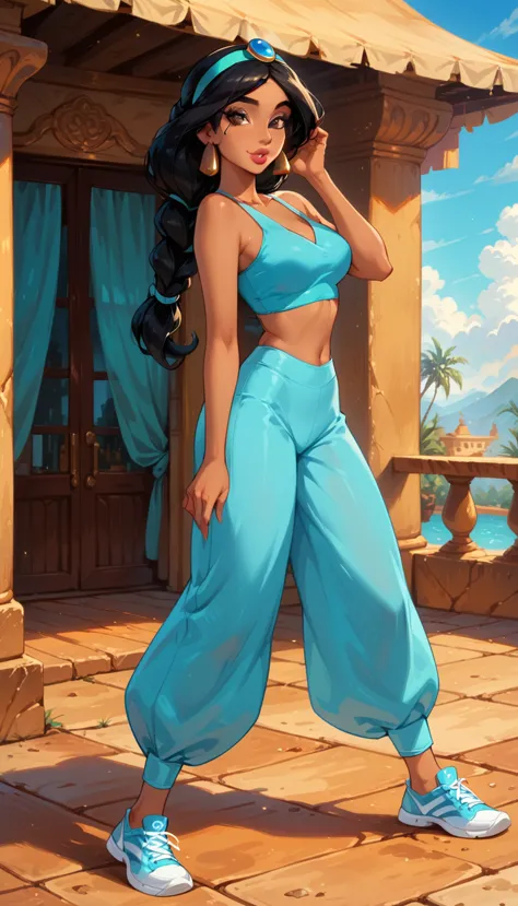 score_9, score_8_up, score_7_up, rating_questionable, epicphoto, 1girl, very sexy (disney's jasmine, ja_n, arabian woman, brown ...