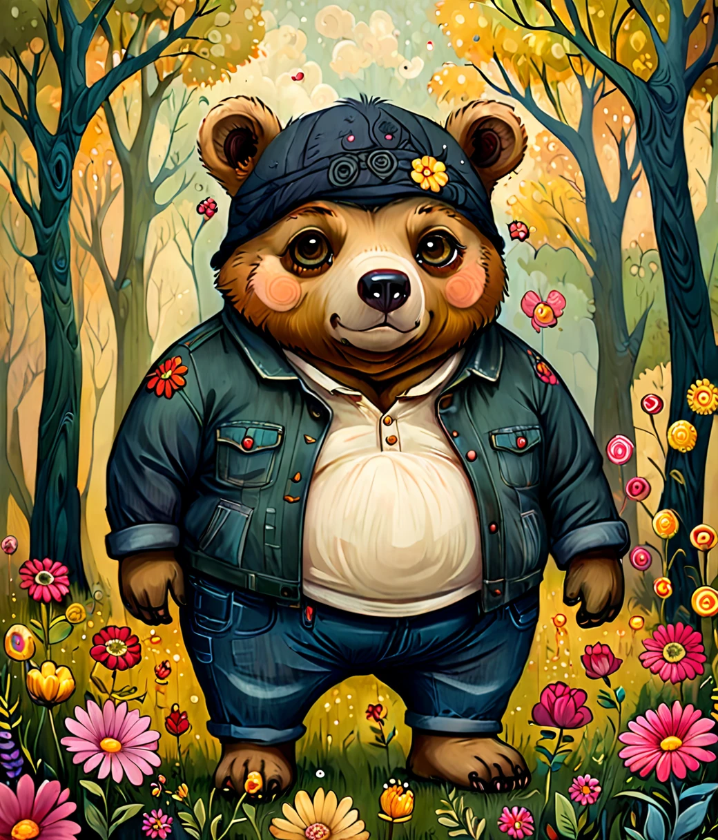 style of Jeremiah Ketner, (cute, fat, obese, anthro, male, bear), solo, full body, ((pants)), dynamic pose, hires textures, highly detailed, intricate details, best quality, masterpiece