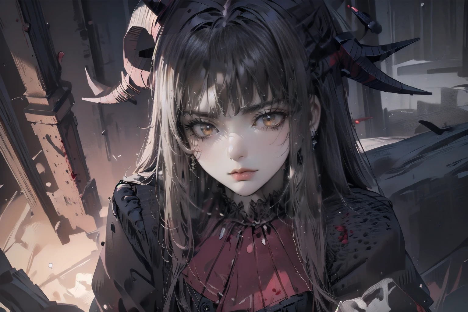 , Perfect Eyes, Soft Light, high quality, 4K resolution, Masterpiece: Finely textured skin, Attention to detail, 最high quality, Awards, Very detailed, high quality, devilの女王、Goat with horns, Gothic Dress, Living in the depths of hell, Lava flow, Blue long hair, Bright Blue Eyes, Red High Heels, Navy Blue Dress、Shadowed face　、Have a weapon、Staring at the audience with a frightened expression、beautiful girl、とてもcute天使、Pink Gothic Fashion、cute、baby face、smile、Long skirt、Black long boots、.(最high quality,4K,High resolution,masterpiece:1.2),Very detailed,Realistic:1.37,Spooky altar background,Dark fantasy,Red color scheme,Ominous atmosphere,Eye-catching,Storytelling,anatomy,Anime Style,Concept Art,beautifulAttention to detail顔と (((Red eyes ))),A terrifying ritual ,devilの儀式,Premature death,Inappropriate behavior,クレイジーなsmile,Scythe Face,Girl Monster, beautiful, Delicate facial features, Sharp Eye, Sharp Fangs, pale Skin, Dark Background, Cinema Lighting, Dramatic Shadows, Gothic style, Gloomy atmosphere, Dark fantasy, One person&#39;S, Please open your mouth wide, Open your mouth and baring your teeth,Sharp teeth like a beast, Wide lips, Very wide mouth, Red cheeks, ,(Blood splatter:1.4),Scary smile, smile,Angel Design, TwiSted smile、Bloody、Head bleeding,,,,,、Blood splatter、,(Blood splatter:1.4),skull,devil&#39;s gun,Horror Style, ((Fantasy Sweet Ta Frill Pink Costume)), ((Flowing blonde hair)), ,(Blood splatter:1.4),Female Curves, Sexy flat stomach, Perfect hands, Perfect anime character face, (Pink Tata Dress)), Standing, ((邪悪なsmile)), ,(Blood splatter:1.4), Steam circulation, Moonlight Illumination, night lighting, (Blood splatter:1.6),アニメAngel Design, TwiSted smile、Bloody、Head bleeding,,,,,、Blood splatter、,(Blood splatter:1.4), skull,Gothic architecture、Western architecture、ファンタジーのworld、,Victorian city, Skeleton Gas Light,Absurd, High resolution、 ((Tabletop)), ((最high quality)), (Very detailedな), ((Very detailed)), (beautiful), ((cute)), (NFSW:1.8), One personで,(:1.6)、(world&#39;最も恐ろしく不気味なdevilの少女:1.5)beautiful face、Full Body Ezbian、pale, beautiful肌、beautiful金の髪、smile gently、Dark building ruins、(snow white&#39;Frill dress:1.3)、(The dark ruins are stained with blood:1.3)、Low angle full body shot、(少女は血の池の中にStanding:1.5)、(The ground is full of blood:1.3)、(The girl lost a lot of blood.....:1.3)、(クレイジーなsmile:1.6)、Spirits、(Blood dripping from the mouth:1.3)、
