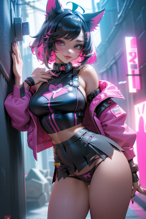 (La mejor calidad,A high resolution,Ultra - detailed,actual),Ahri big，adolescent, cat ears，black fur，delegate，very short stature，very thin limbs，school classroom，(Printed panties for children, pink color)，(Change of clothes)，smile，fun, Wide angle, Detailed plan, bright colors，oil，Accurate and detailed wet pussy、(background alley walls big stones night:1.4) ,( cyberpunk 2.1), (fingers detailed :1.4), (kawaii costume:1.4), (no mutations of anatomy), black miniskirt with pink details, Black jackets with details such as torn fabric and silver buttons, 
Ojos vidriosos de pink color intenso, turquoise lips, black and stamped nails, black bracelets, medium breasts, soft thighs, big and firm butt.

Masterpiece, necessary, Anatomically correct, Awarded many times, High resolution, High details, HD model, Textured skin, Ahoge, side-swept bangs, Fox ears, Fox ears. NSFW.