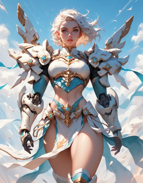 (score_9, score_8_up), score_7_up, whites40k, 1girl, white hair, power armor, midriff, pelvic curtain, thighs,