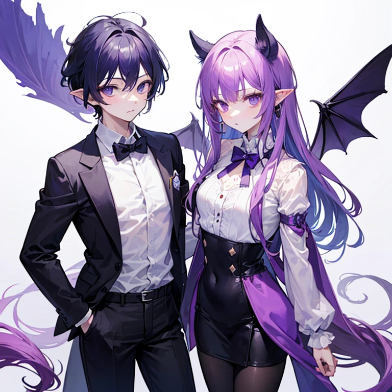 Centaur Devil、Flat chest、suit、White shirt、Purple skin、Slightly pointed ears、Devil&#39;s Tail、Red eyes、horn、Petite、Upper Body Center、Single