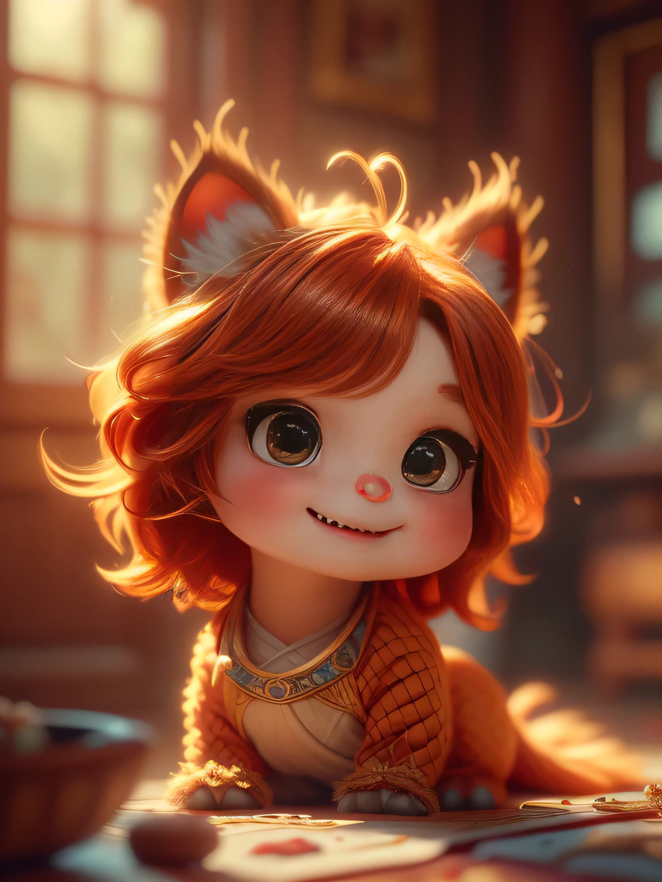 (Best Quality, Super Detailed, masterpiece, representative work, official art, professional, super high detail, 8k:1.3) Cute girl face wearing cat ear hat, Beautiful detailed eyes, Beautiful detailed lips, Demonic smile, Vivid colors, Red hair, Innocent expressions, Playful features, Natural lighting, Soft background, Photorealistic, Shining eyes, Sharp focus, Glowing skin, Sweet and mischievous look, Hint of mischief, Dreamy atmosphere, Delicate details, soft volumetric light, (backlight:1.3), (cinematic:1.2), intricate details, (ArtStation:1.3), Artwork in the Guvez style