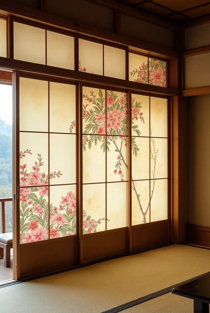 Sliding doors with painted wallpaper, Japan, sliding doors, fusuma