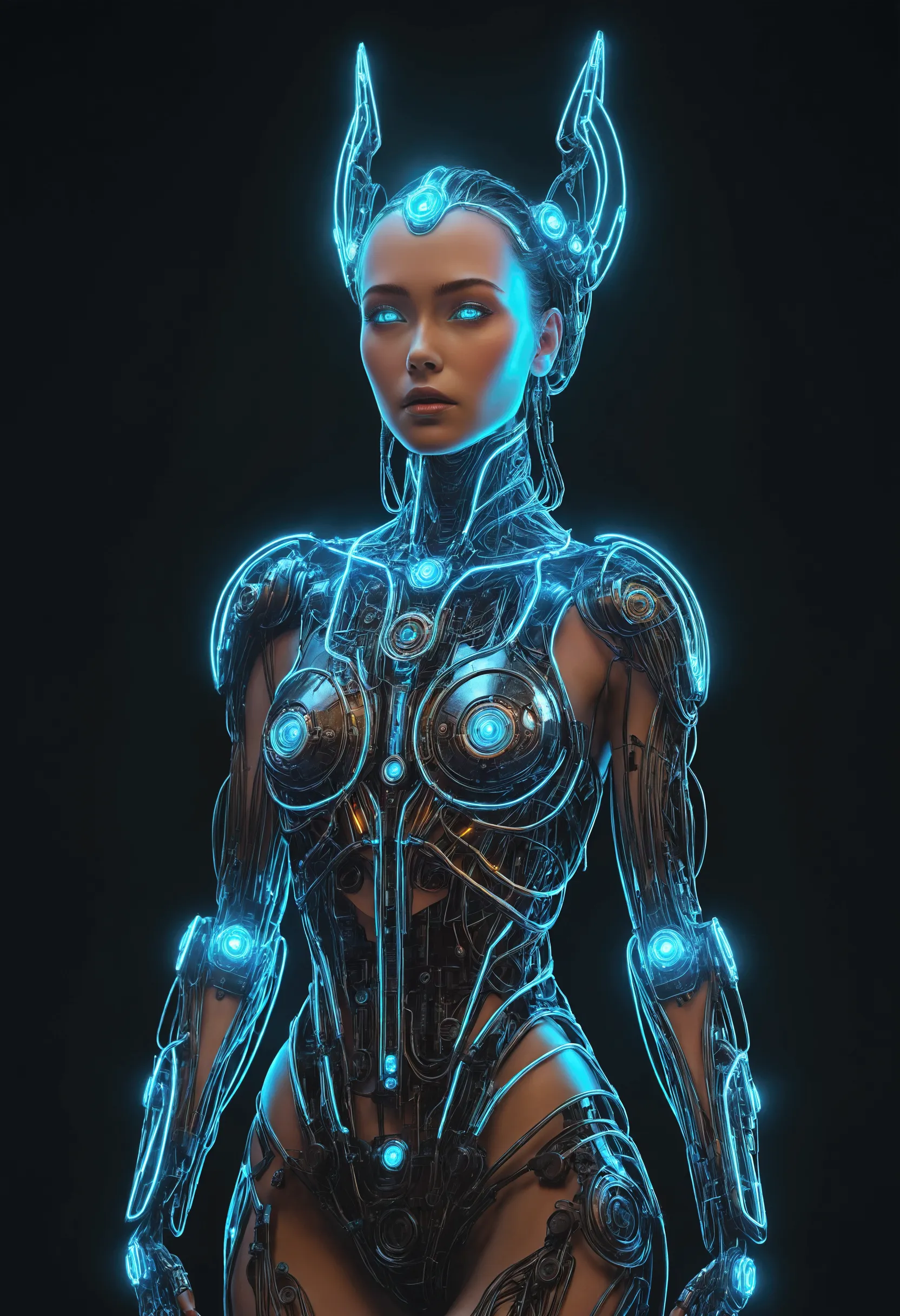 surreal drawing:1.5, very realistic and detailed robot woman, beautiful intricate cyber woman with circuits and terminals all ov...