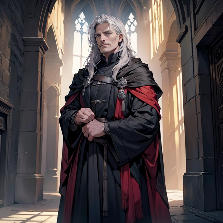 ((Best quality)), ((masterpiece)), ((realistic cartoon)), ((perfect character)):

In this stunning and highly detailed realistic cartoon, we present a male Targaryen house from the series House of the Dragon. The man stands tall, middle-aged man, and powerfully built, He has long-medium silver hair and he has a stern face. He had blue eyes, wore a black wardrobe, a black cloak, and had a strong balanced muscle body.


Every element of this masterpiece is carefully designed to create a sense of realism and immersion. The intricacies of the man's clothing, the mesmerizing effects of the area around him and he was in Winterfell, and the level of detail in his weathered face all contribute to a captivating visual experience. This artwork is presented in stunning UHD resolution, allowing you to appreciate every nuance and intricacy in breathtaking detail.

Eye level, scenic, masterpiece.