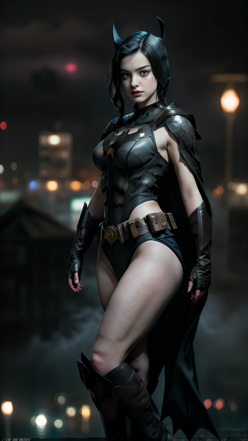 ((masterpiece, highest quality, High resolution, Realistic, to be born, 16k ,wallpaper)),((Batwoman is too sexy)),(Standing in honor:1.5),(Huge and stunning goddess shot),((turn the body forward:1.6)),((very beautiful face :1.5)), Very hot and sexy, Amazing beauty, Perfect balance, Beautiful body, Slim body beauty: 1.4), Batman standing on a rooftop overlooking the city skyline at night, Gotham city background, nighttime in Gotham city, Gotham city, From the movie Batman, Gotham city double exposure, (A street corner of Gotham City obscured by fog), Batman film still, metropolis filmic Gotham city, Cyberpunk Batman, Batman movie stills, Batman movie still cinematic, Gotham setting, batman, Gotham