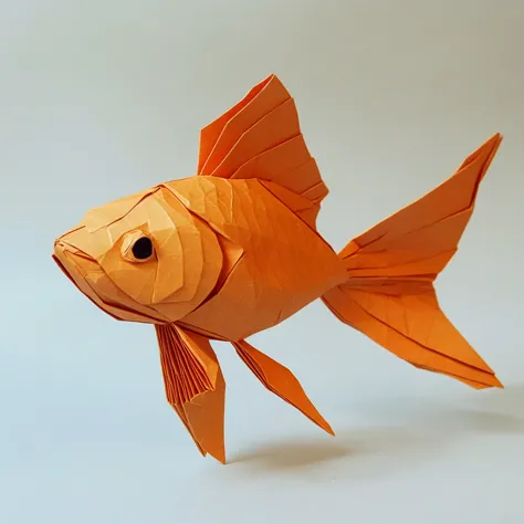 origami goldfish, 3D origami art, intricate paper folding, delicate paper crane, beautiful detailed eyes, extremely detailed face, highly detailed, (best quality,4k,8k,highres,masterpiece:1.2),ultra-detailed,(realistic,photorealistic,photo-realistic:1.37),HDR,UHD,studio lighting,ultra-fine paper art,sharp focus,physically-based rendering,extreme detail description,professional,vivid colors,natural lighting,delicate paper textures,intricate paper patterns,elegant origami design