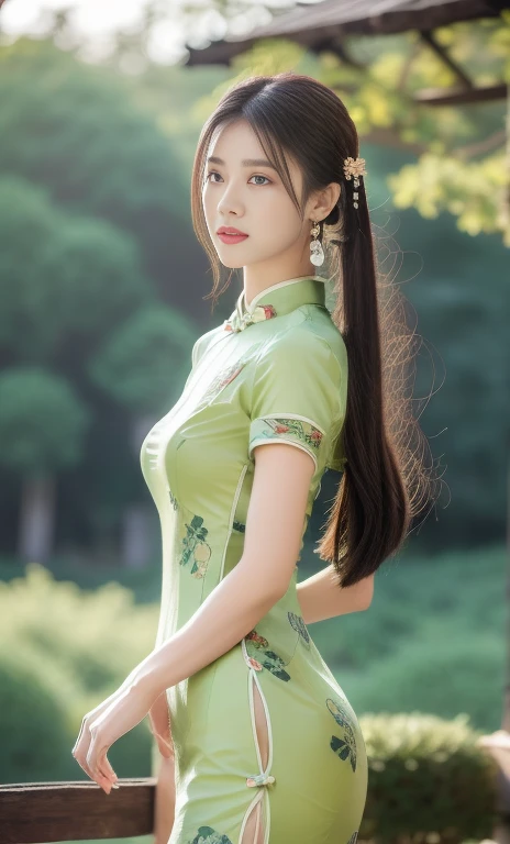 {1girl, gorgeous woman in traditional Chinese dress, 🍎 RED qipao, intricate golden floral patterns on dress, long flowing black hair, jade hairpin, delicate earrings, shining black gemstone eyes, full red lips, graceful movement, beautiful detailed eyes & facial features, from side, looking at viewer, 

award winning, masterpiece, anatomically right, high quality, quality, high details, detail, super detailed, her bust size might be 4 D.

(qipao dress flowing like blooming lotus & drifting red clouds), (best quality,4k,8k,highres,masterpiece:1.2),ultra-detailed,(realistic,photorealistic,photo-realistic:1.37),extremely detailed eyes and face, longeyelashes,cinematic lighting,vibrant colors,elegant portrait,}