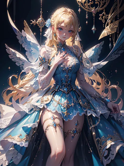 anime girl wearing a blue dress，blonde, blonde princess, anime fantasy illustration, anime fantasy artwork, beautiful fantasy an...