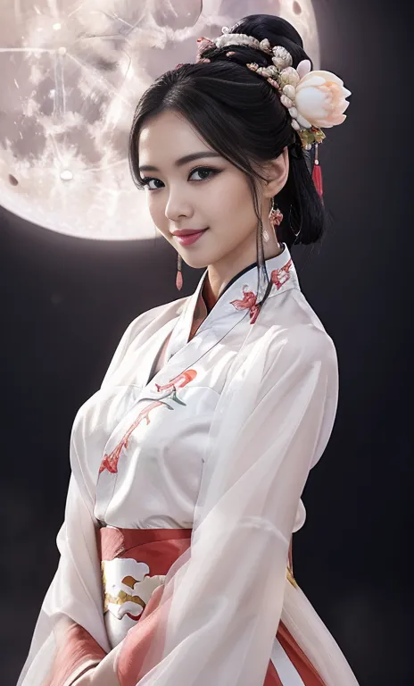 {1girl, gorgeous & youthful lady in traditional chinese dress, hanfu, short black hair, beautiful round eyes, sensual lips, beau...