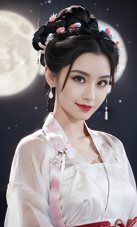 {1girl, gorgeous & youthful lady in traditional chinese dress, hanfu, short black hair, beautiful round eyes, sensual lips, beau...