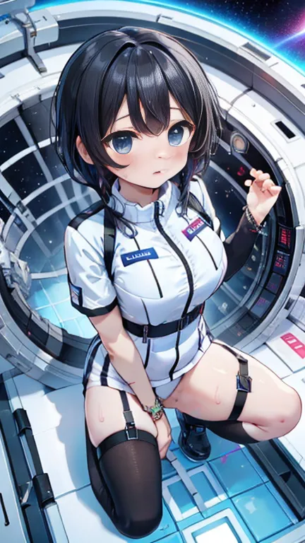 (best quality), (masterpiece), 1080p, high resolution, 4k, 8k, inside the space station、futuristic room、thigh straps, shooting f...