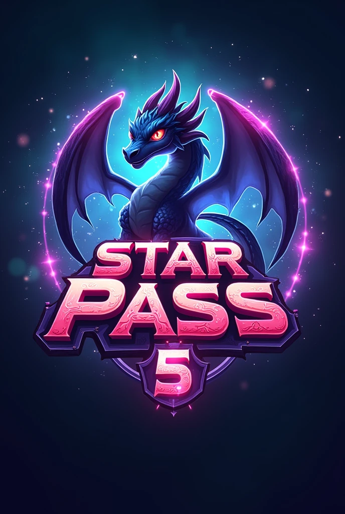 Create a Logo with the title Star Pass 5 with the Shadow Dragon pet on the screen