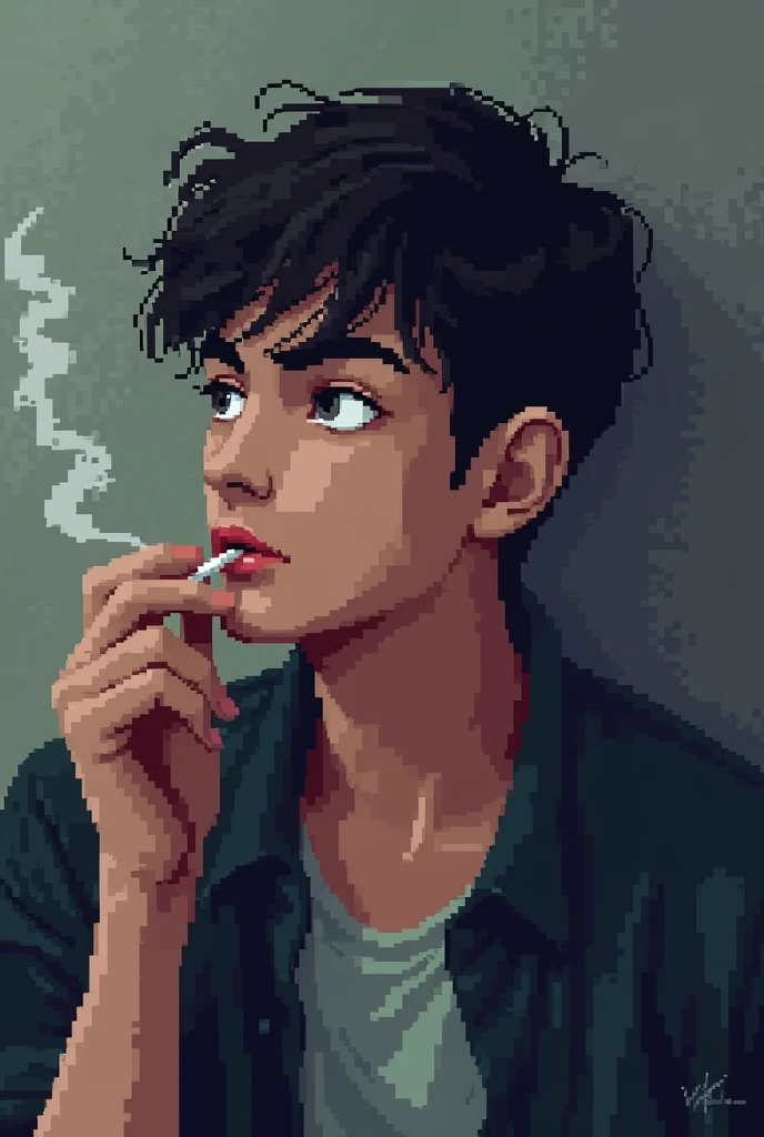 Pixelated young smoking man 