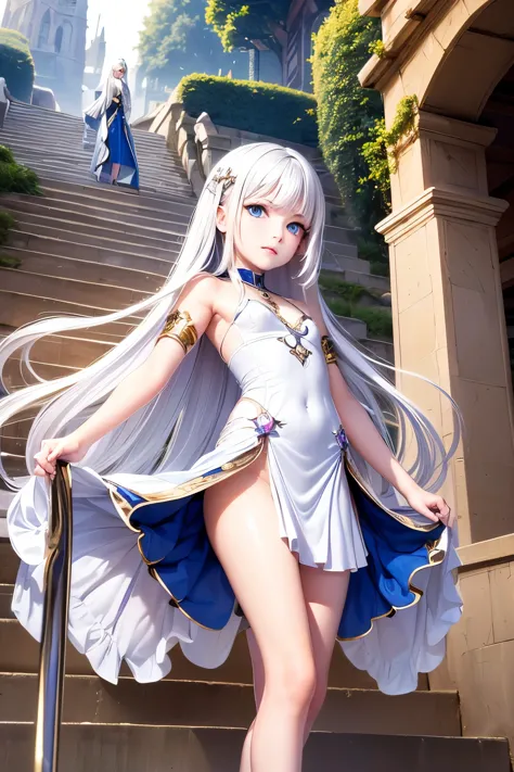 masterpiece,best quality,very detailed,beautiful girl, teenager,high fantasy,fantasy national costume,outdoor,stairs to the sky,...