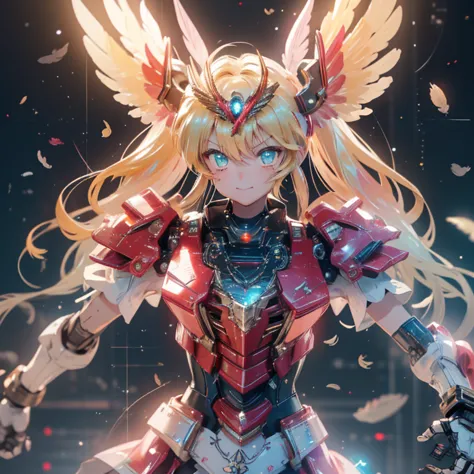 (a bit: 1.2), (masterpiece: 1.4), (best quality: 1.4), (she is fused with a gundam mecha from the future.:1.4), (very cute angel...