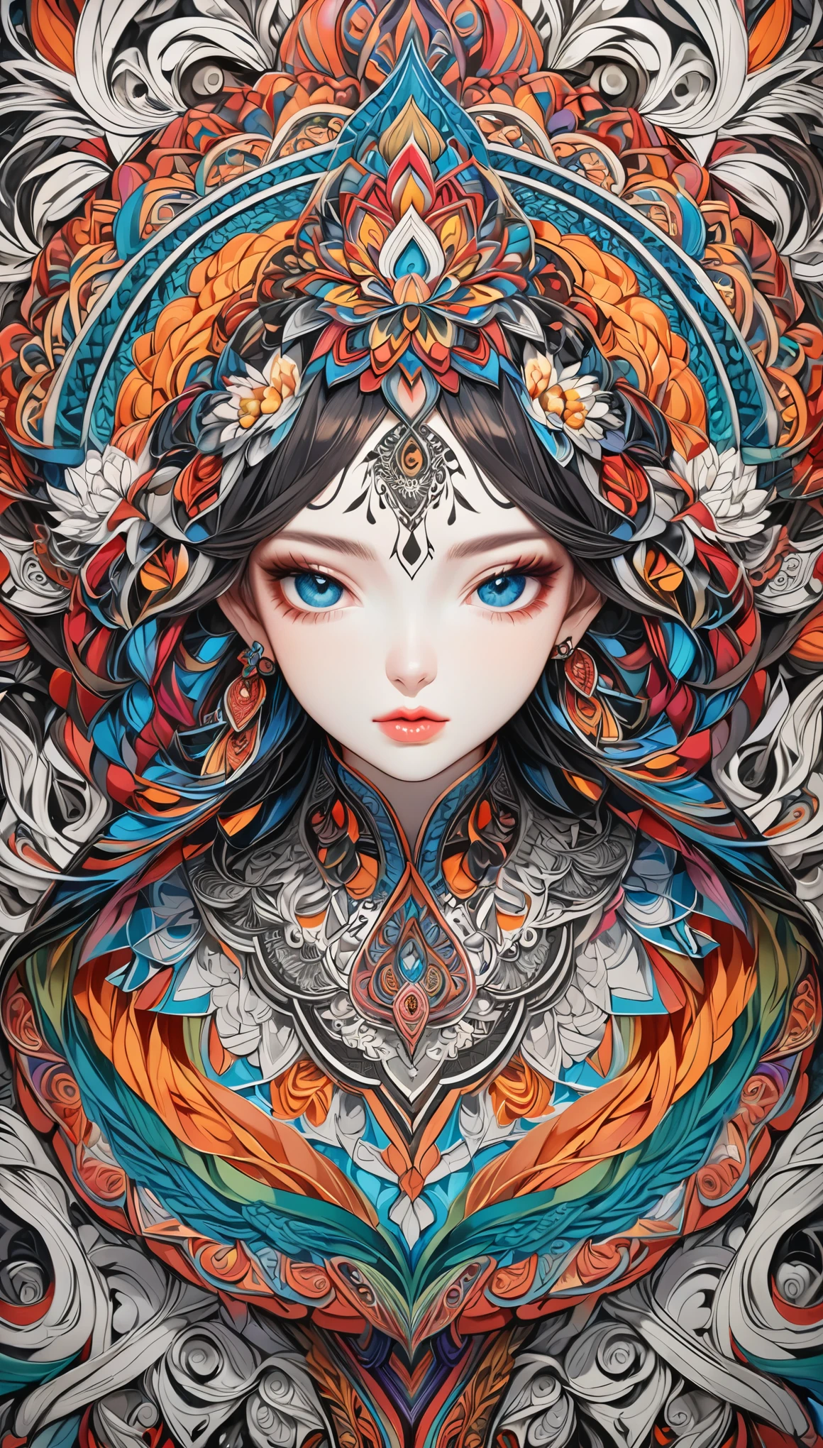 Official Art, wallpaper, Super detailed, (((Very detailed eyes and face))), Close your mouth, masterpiece, highest quality, Realistic portraits, (ZenTangle, Mandala, Tangle, EnTangle), Complex clothing, Very detailed, Dynamic Angle, The most beautiful form of chaos, elegant, Brutalist design, Vibrant colors, romantic chinese flower