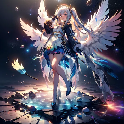 (a bit: 1.2), (masterpiece: 1.4), (best quality: 1.4), (she is fused with a gundam mecha from the future.:1.4), (very cute angel...