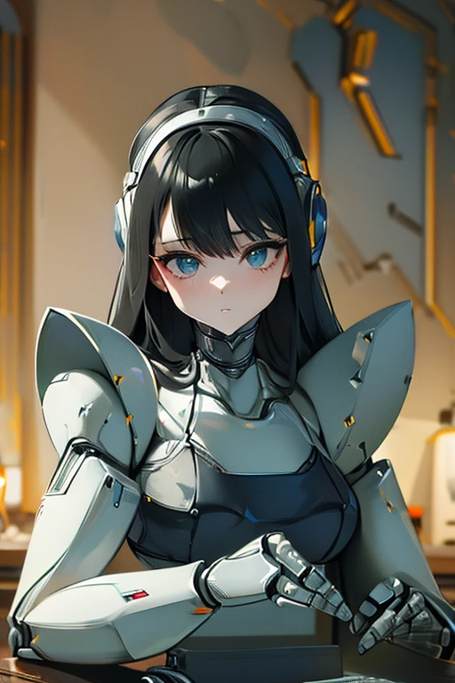 (masterpiece),(Highest quality),(Super detailed),(Best illustrations),(Best Shadow),(Absurd),(Detailed Background),(so beautiful), 16K, 8K, 4K,(Best Shadow),robotization,woman ,big bust,Robot Joint ,Metal skin,Black robot Suit,long hair,a black robot suit that covers the whole body,robot hand,cyber bodysuit,mecha head,(Detailed hands and fingers:1.2),Ball joint robot body,doll joint,beautiful face,beautiful robot girl,robotic eye,robotic hands,(no more human skin),android girl,cyborg girl,F cup, sexy body,(machine made joints:1.2),(machanical limbs:1.1),(blood vessels connected to tubes),(mechanical vertebra attaching to back),(mechanical cervial attaching to neck),no messy picture style