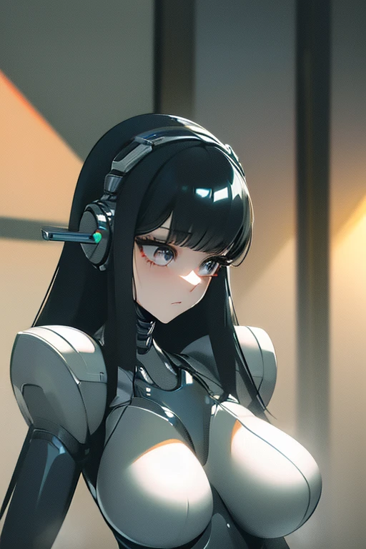 (masterpiece),(Highest quality),(Super detailed),(Best illustrations),(Best Shadow),(Absurd),(Detailed Background),(so beautiful), 16K, 8K, 4K,(Best Shadow),robotization,woman ,big bust,Robot Joint ,Metal skin,Black robot Suit,long hair,a black robot suit that covers the whole body,robot hand,cyber bodysuit,mecha head,(Detailed hands and fingers:1.2),Ball joint robot body,doll joint,beautiful face,beautiful robot girl,robotic eye,robotic hands,(no more human skin),android girl,cyborg girl,F cup, sexy body,(machine made joints:1.2),(machanical limbs:1.1),(blood vessels connected to tubes),(mechanical vertebra attaching to back),(mechanical cervial attaching to neck),no messy picture style