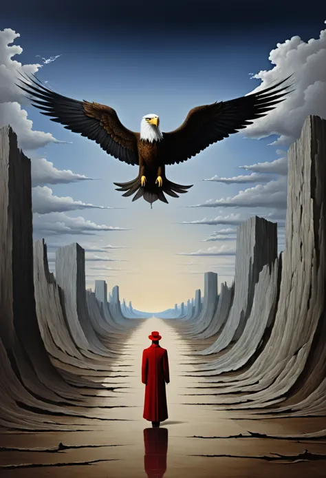 an eagle leads dante to purgatory  - surrealist style, surrealist artwrok, dream like, highly detailed, masterpiece, painting-li...