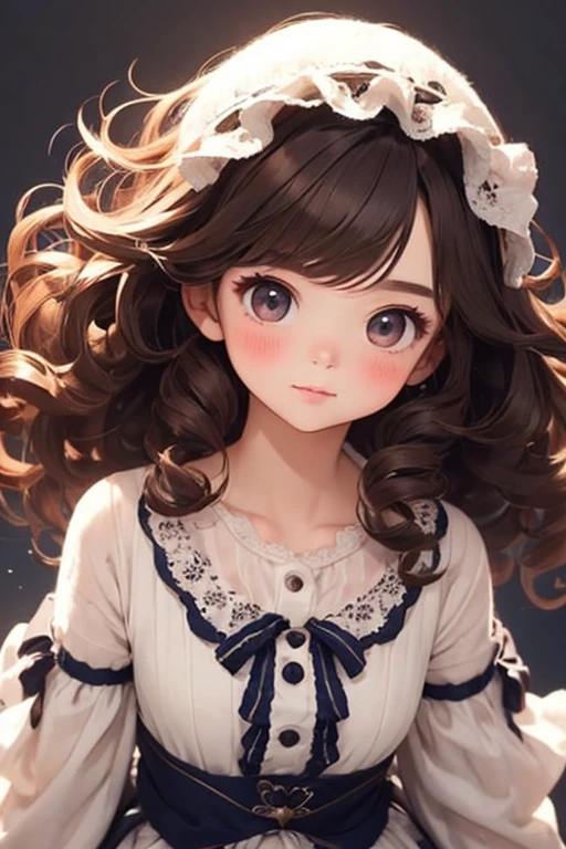 there is nothing, Best Quality, young , ，かわいい小さなyoung少女 , Brunette, Curly hair, Wicked Girl, dress，
