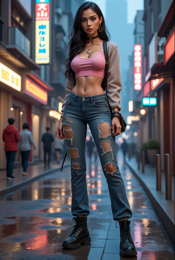 a sexy girl, streetwear, in the street