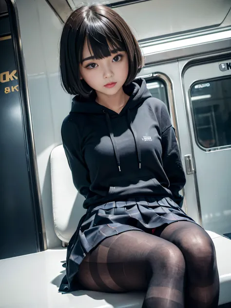 (​masterpiece、ultra-detailed、8k、top-quality:1.5)、((awesome))、one woman、shorthair with bangs、(((black pantyhose)))、hi-school girl...