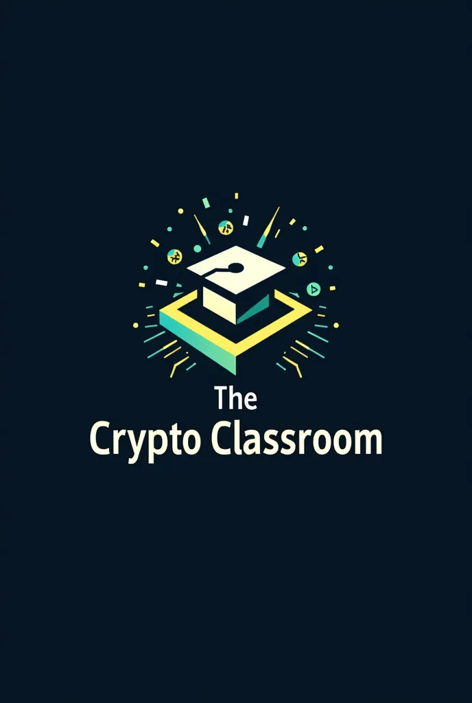 Design a modern and vibrant logo for 'The Crypto Classroom.' The logo should incorporate elements of cryptocurrency, such as coins, blockchain patterns, or digital graphics, combined with educational symbols like a graduation cap or an open book. Use a color palette that reflects trust and innovation, such as blues, greens, and golds. The font should be sleek and professional, making 'The Crypto Classroom' the focal point of the design. The overall look should convey a sense of learning, growth, and excitement in the world of cryptocurrency.