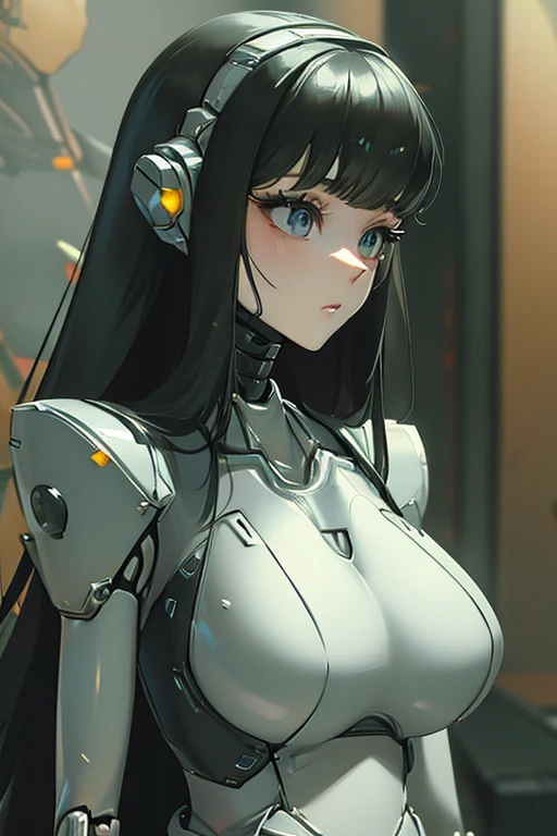 (masterpiece),(Highest quality),(Super detailed),(Best illustrations),(Best Shadow),(Absurd),(Detailed Background),(so beautiful), 16K, 8K, 4K,(Best Shadow),robotization,woman ,big bust,Robot Joint ,Metal skin,Black robot Suit,long hair,a black robot suit that covers the whole body,robot hand,cyber bodysuit,mecha head,(Detailed hands and fingers:1.2),Ball joint robot body,doll joint,beautiful face,beautiful robot girl,robotic eye,robotic hands,(no more human skin),android girl,cyborg girl,F cup, sexy body,(machine made joints:1.2),(machanical limbs:1.1),(blood vessels connected to tubes),(mechanical vertebra attaching to back),(mechanical cervial attaching to neck),no messy picture style