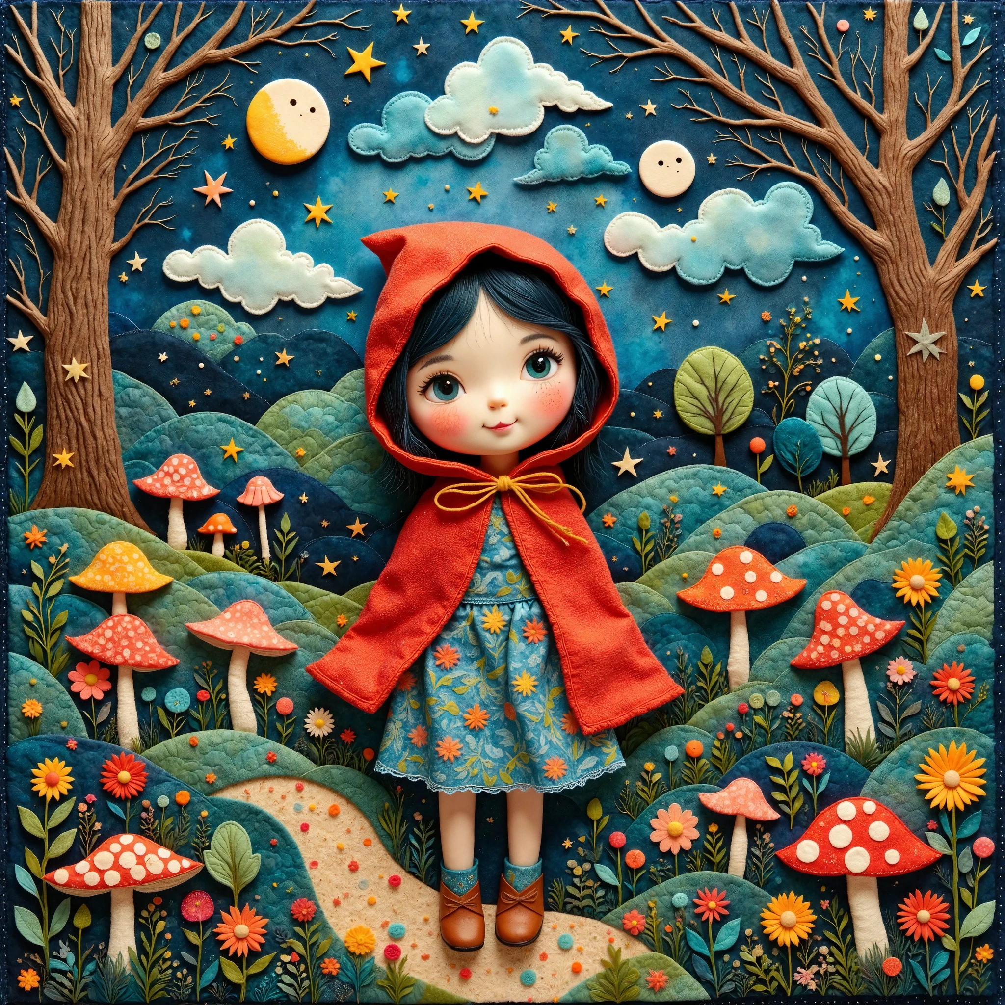 (masterpiece, best quality:1.2), (Little Red Riding Hood:Cute fairy tale world),handmade style