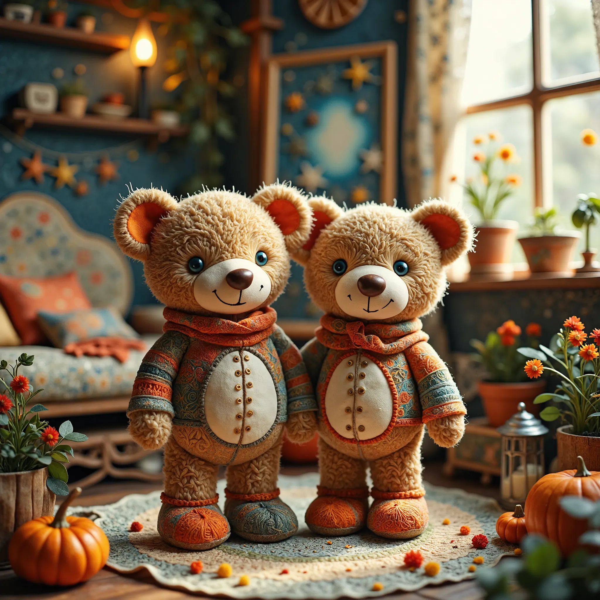 (masterpiece, best quality:1.2), A room with a teddy bear couple,handmade style